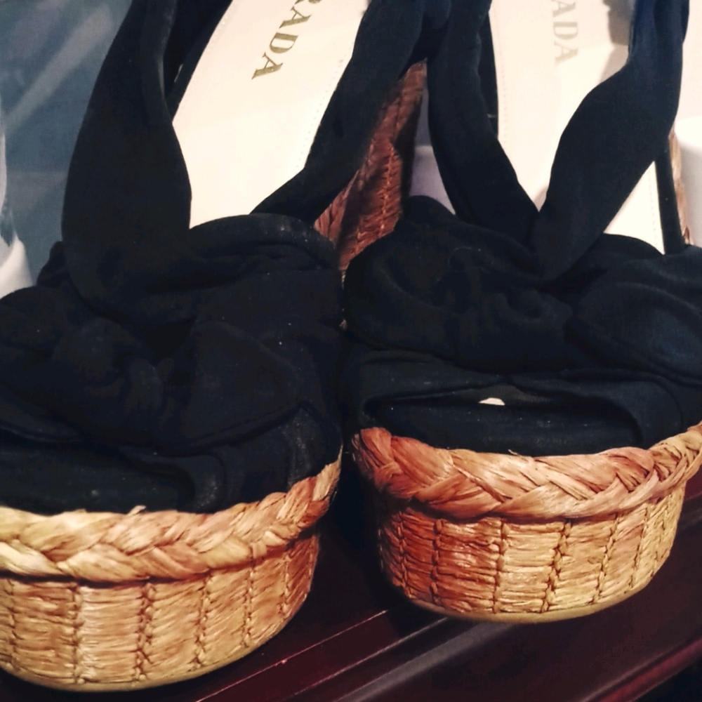 Authentic PRADA platform wedge sandals